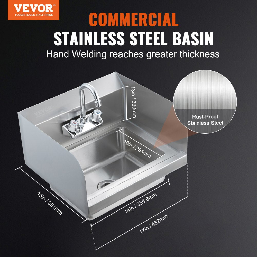 HS-17 - Compact 17"x12.8" Stainless Steel Hand Sink with Faucet
