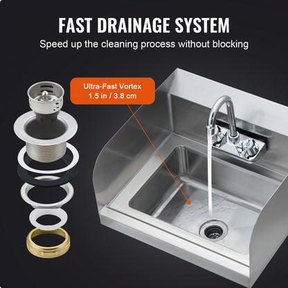 HS-17 - Compact 17"x12.8" Stainless Steel Hand Sink with Faucet