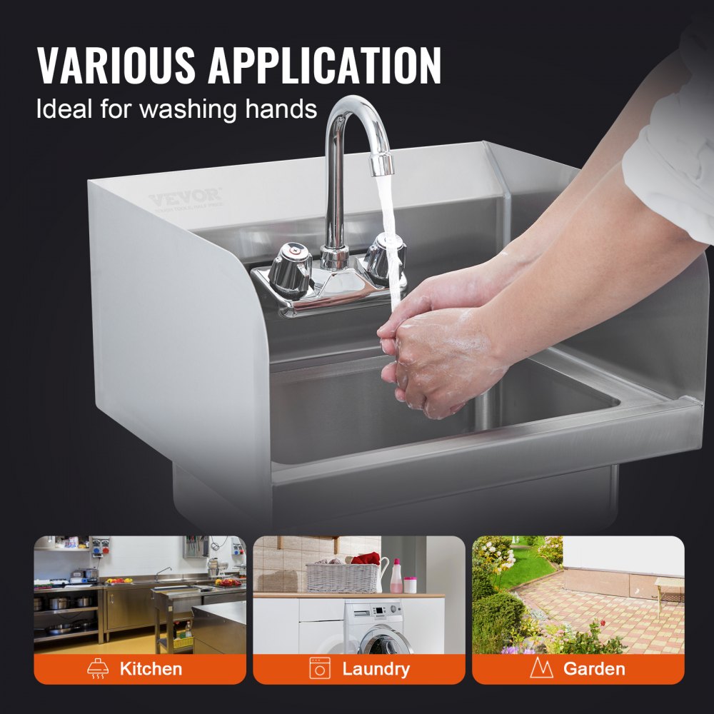HS-17 - Compact 17"x12.8" Stainless Steel Hand Sink with Faucet