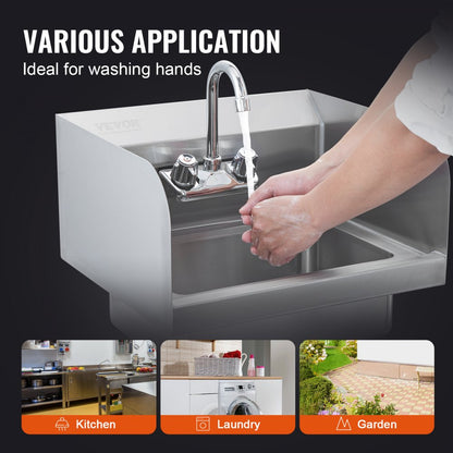 HS-17 - Compact 17"x12.8" Stainless Steel Hand Sink with Faucet