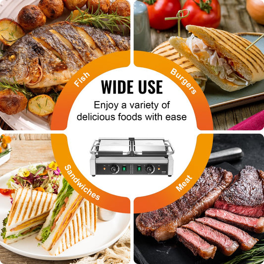 HT-813 - 19x9-Inch Stainless Steel Panini Press with Temperature Control