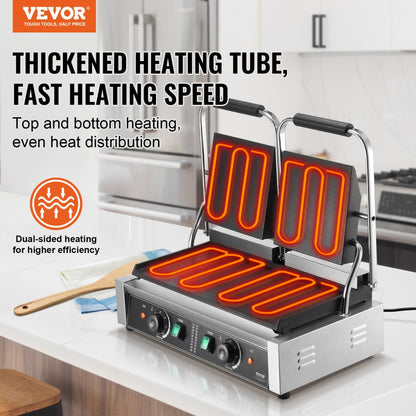 HT-813E - Stainless Steel Panini Press Grill with 19"x9" Plates