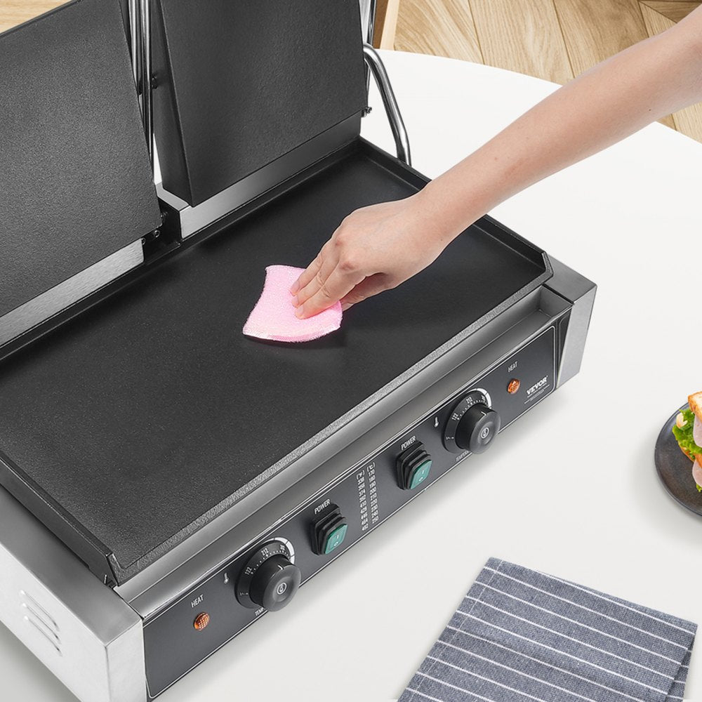 HT-813E - Stainless Steel Panini Press Grill with 19"x9" Plates