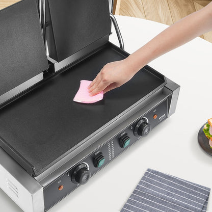 HT-813E - Stainless Steel Panini Press Grill with 19"x9" Plates