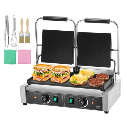 HT-813E - Stainless Steel Panini Press Grill with 19"x9" Plates