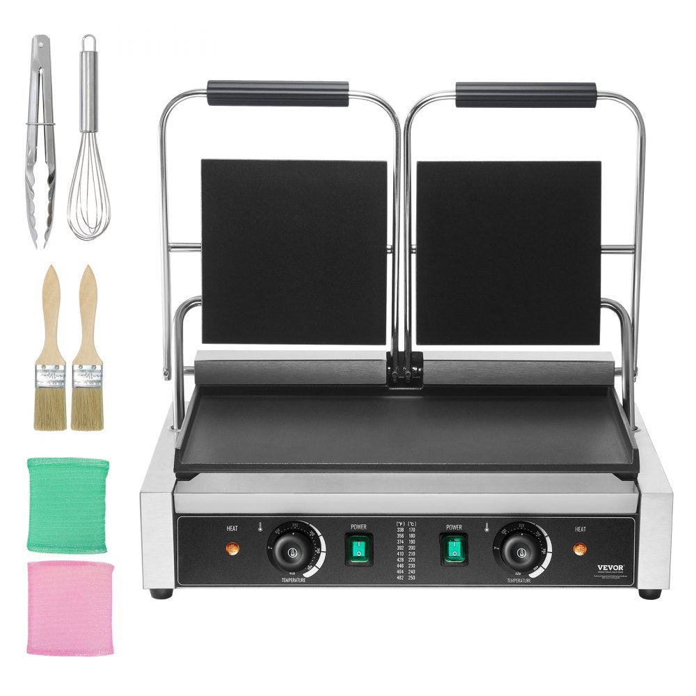 HT-813E - Stainless Steel Panini Press Grill with 19"x9" Plates