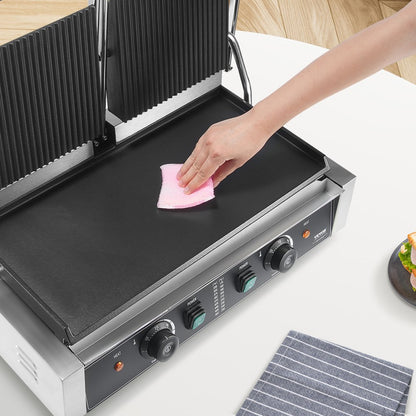 HT-813A - 19"x9" Stainless Steel Panini Press with Adjustable Temperatures