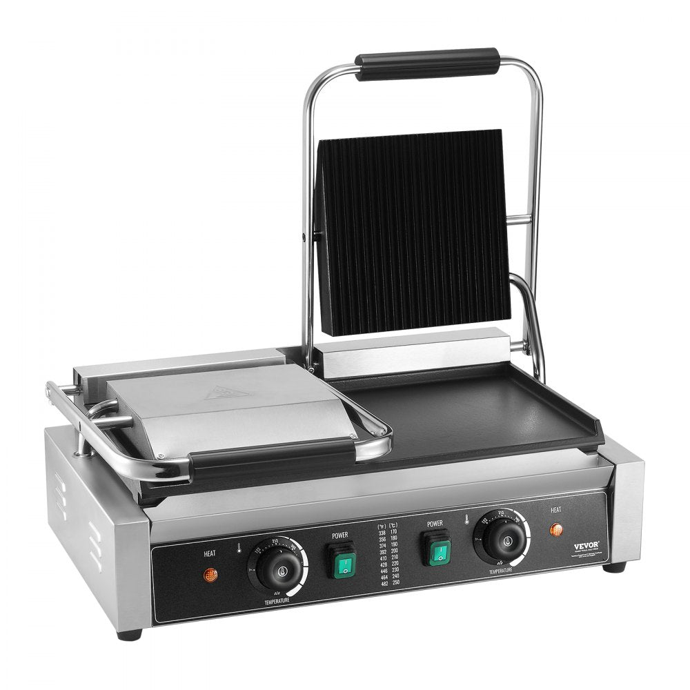 HT-813A - 19"x9" Stainless Steel Panini Press with Adjustable Temperatures