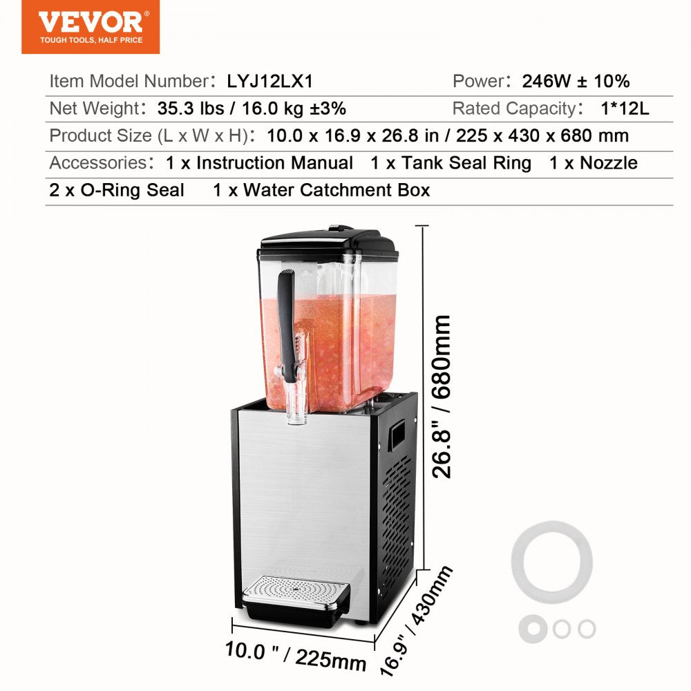 LYJ12LX1 - VEVOR 12L Cold Juice Dispenser with Fruit Pulp Feature