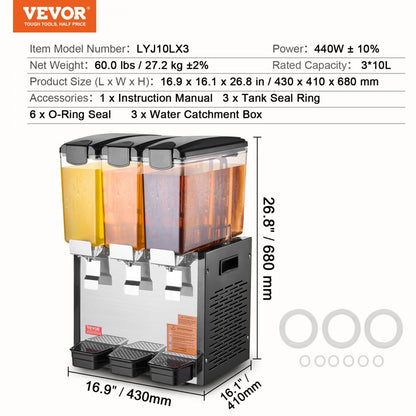 LYJ10LX3 - 3-Tank 10L Juice Dispenser with 360° Stirring Design