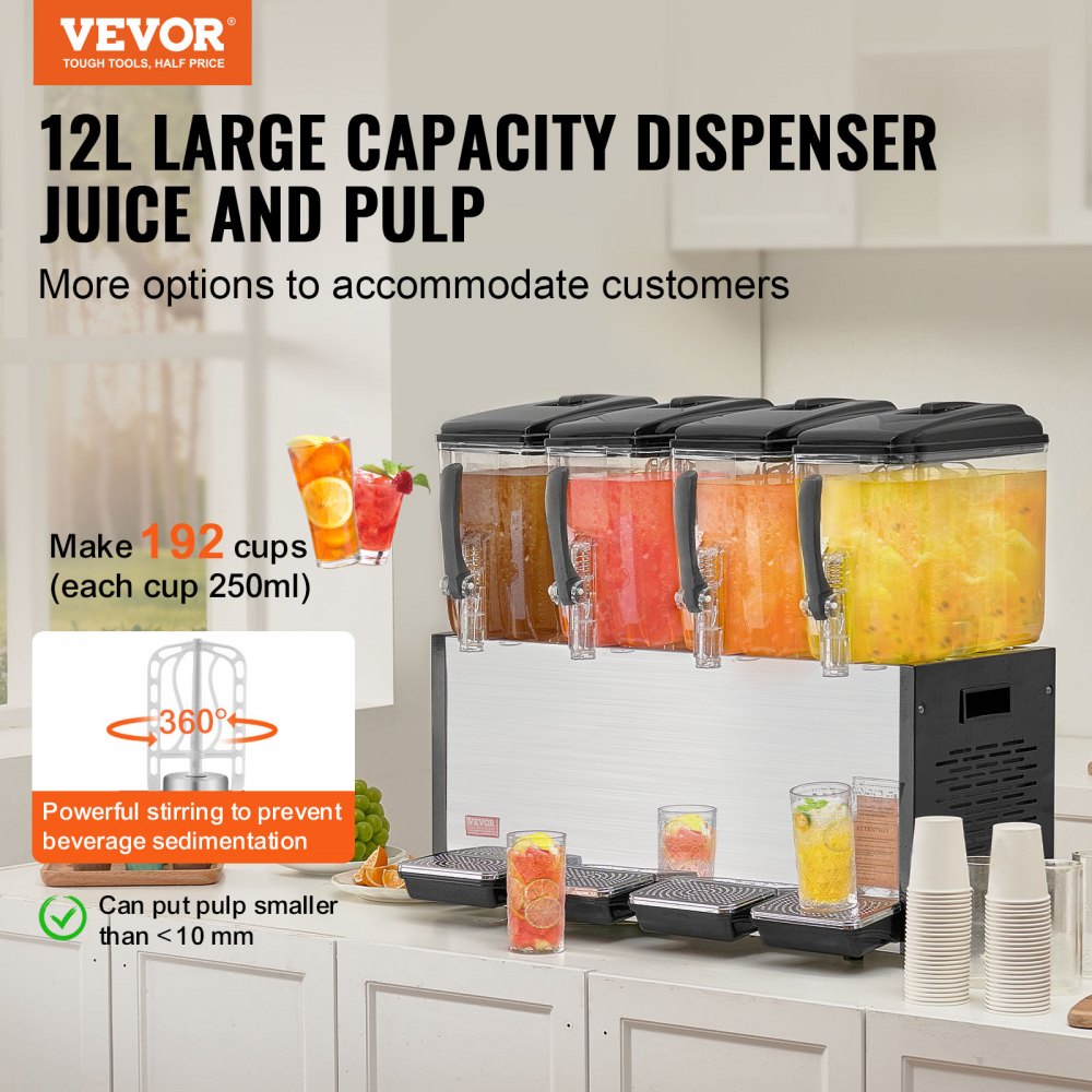 LYJ12LX4 - 12L x 4 Tank Commercial Juice Dispenser with Fruit Pulp Option