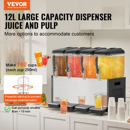 LYJ12LX4 - 12L x 4 Tank Commercial Juice Dispenser with Fruit Pulp Option