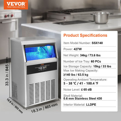 SSX140 - 140 lbs/day VEVOR Ice Maker with 33 lbs Storage Capacity