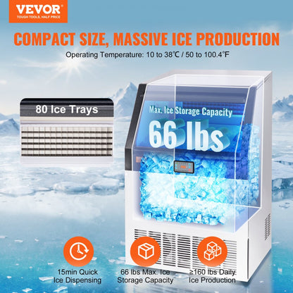 LB160T - Efficient 160lbs/Day VEVOR Ice Maker with 66lbs Storage