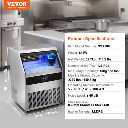 SSX300 - 330 lbs/24H VEVOR Ice Maker with Smart Control & Self-Cleaning