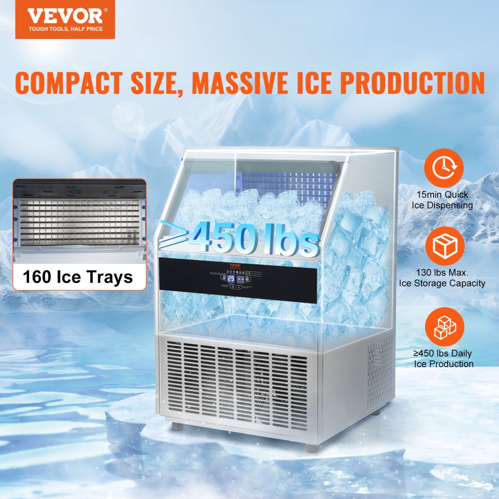 SSX440 - Compact VEVOR Ice Maker: 450 lbs/Day, Self-Cleaning & Frosty Insulation