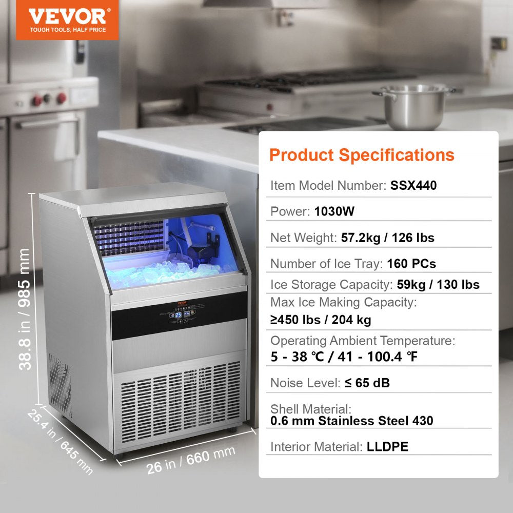 SSX440 - Compact VEVOR Ice Maker: 450 lbs/Day, Self-Cleaning & Frosty Insulation