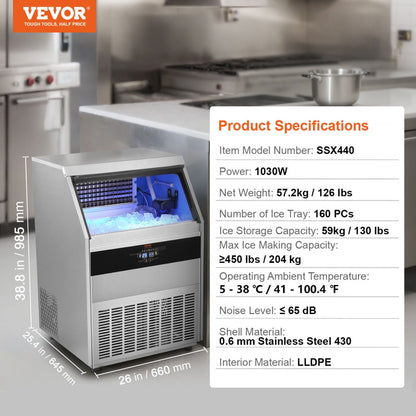 SSX440 - Compact VEVOR Ice Maker: 450 lbs/Day, Self-Cleaning & Frosty Insulation