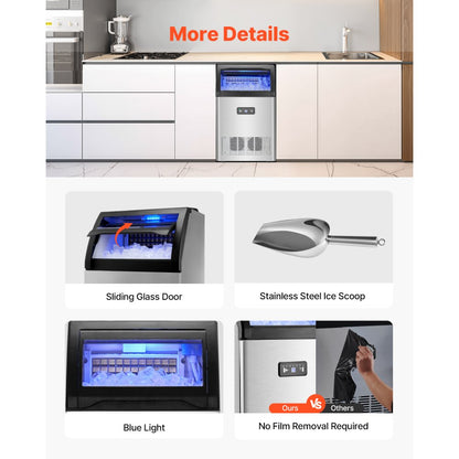 SKF-C130FT - Compact 130 lbs Commercial Ice Maker with 33 lbs Storage