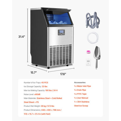 HZB-45 - 100lbs/Day Ice Maker with 45 Trays & Insulation