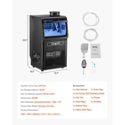 SKF-AT70FT - 90 lbs Daily Ice Maker with 12 lbs Storage & Self-Cleaning
