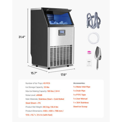 HZB-45 - 100 lbs Ice Maker with Insulation & LED Display