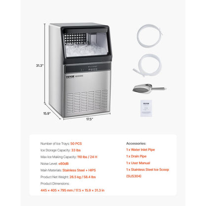 IMC9000B-UL - 110 lbs Freestanding Ice Maker with 33 lbs Storage Capacity