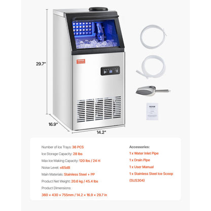 SKF-B80FT - 120 lbs Daily Ice Maker with Self-Cleaning & Insulation