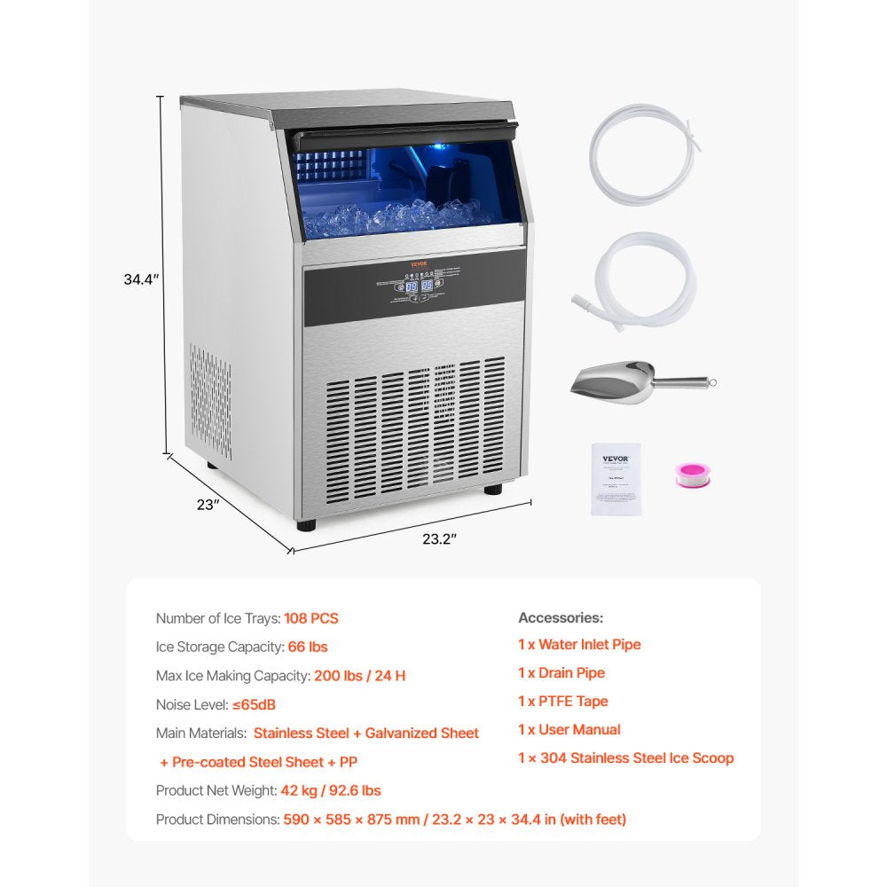 SSX200V - Compact 200 lbs/Day Ice Maker with 66 lbs Storage Capacity