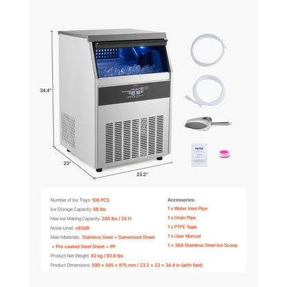 SSX200V - Compact 200 lbs/Day Ice Maker with 66 lbs Storage Capacity