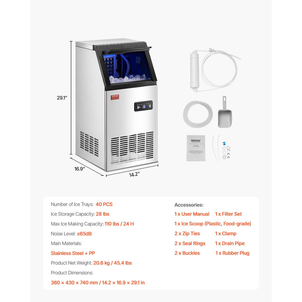 SKF-B40F - 110 lbs Daily Ice Maker with 36 Trays and Smart Control