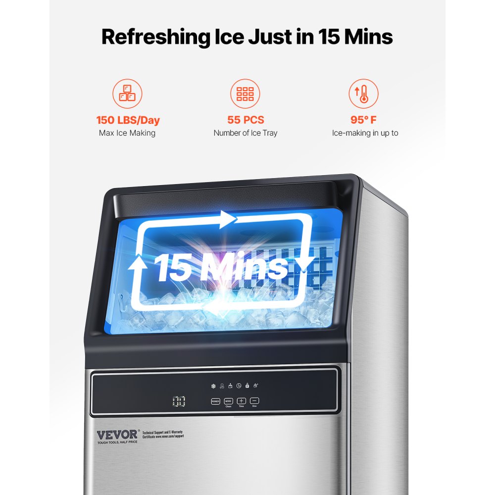 IMC9000A-UL - 150lbs Daily Ice Maker with Auto Cleaning & 33lbs Storage