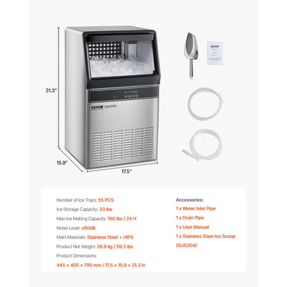 IMC9000A-UL - 150lbs Daily Ice Maker with Auto Cleaning & 33lbs Storage