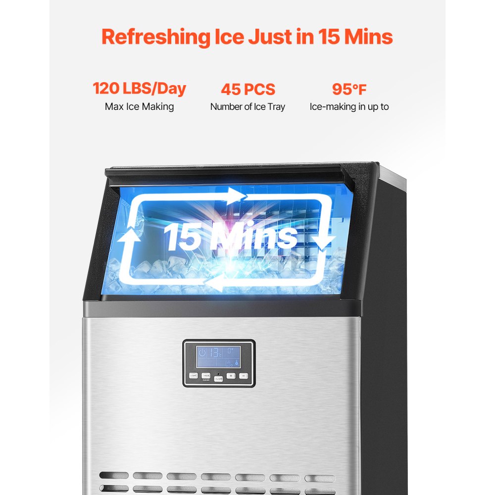 HZB-45 - 120 lbs Ice Maker with 33 lbs Storage & Self-Cleaning Function