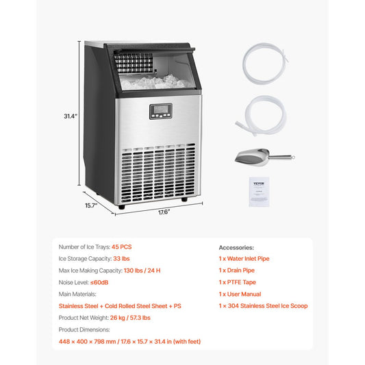 HZB-45 - 130 lbs Daily Ice Maker with 33 lbs Storage & Smart Control
