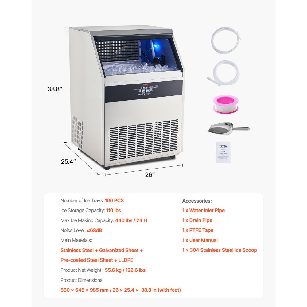 SSX440V - 440lbs/Day Commercial Ice Maker with 130lbs Storage & LED Display
