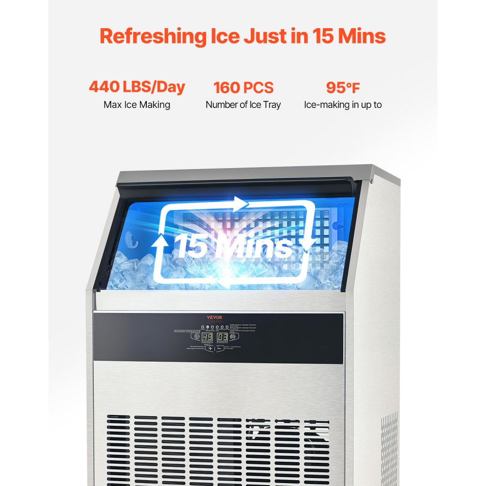 SSX360V - High Efficiency Ice Maker: 440lbs Daily, 88lbs Storage Capacity