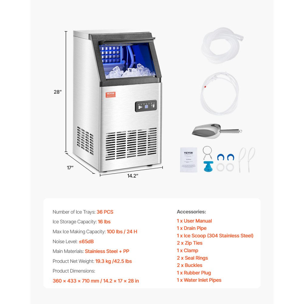 SKF-BZ80F - 100lbs/Day Compact Ice Maker with Self-Cleaning Function