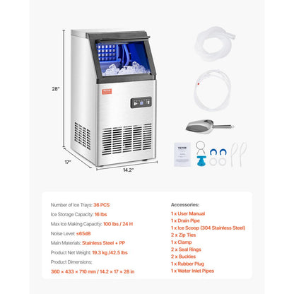 SKF-BZ80F - 100lbs/Day Compact Ice Maker with Self-Cleaning Function