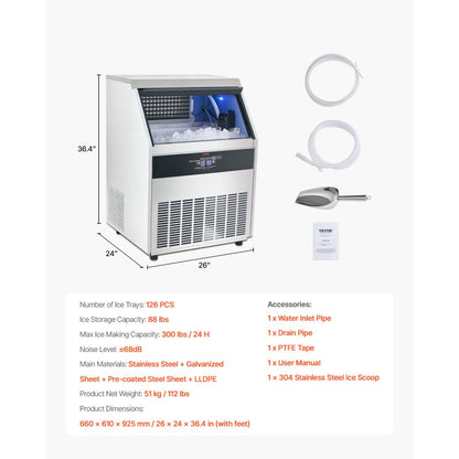 SSX265V - 300 lbs/24H Ultra Quiet Ice Maker with Smart Control