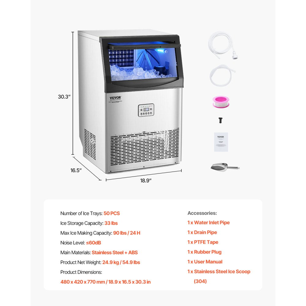 CIM-500T - 90lbs/day Ice Maker with Smart Control and Self-Cleaning