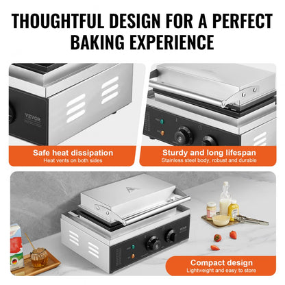 HT-119 - Stainless Steel Waffle Baker with Timer for Perfect Waffles