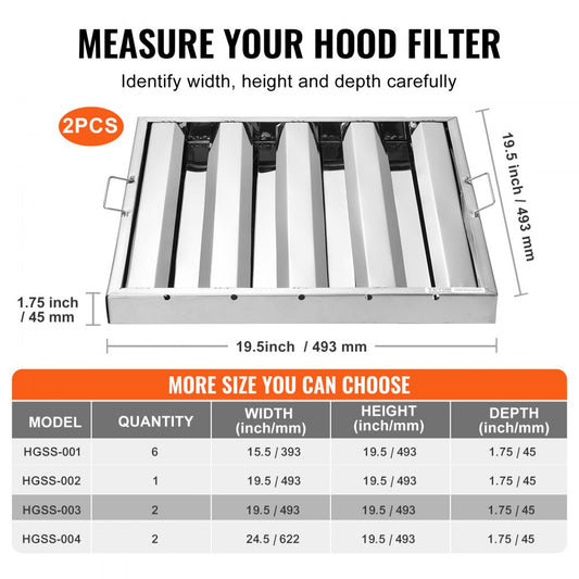 HGSS-003 - 19.5" Stainless Steel Commercial Hood Filter, Easy Clean & Durable