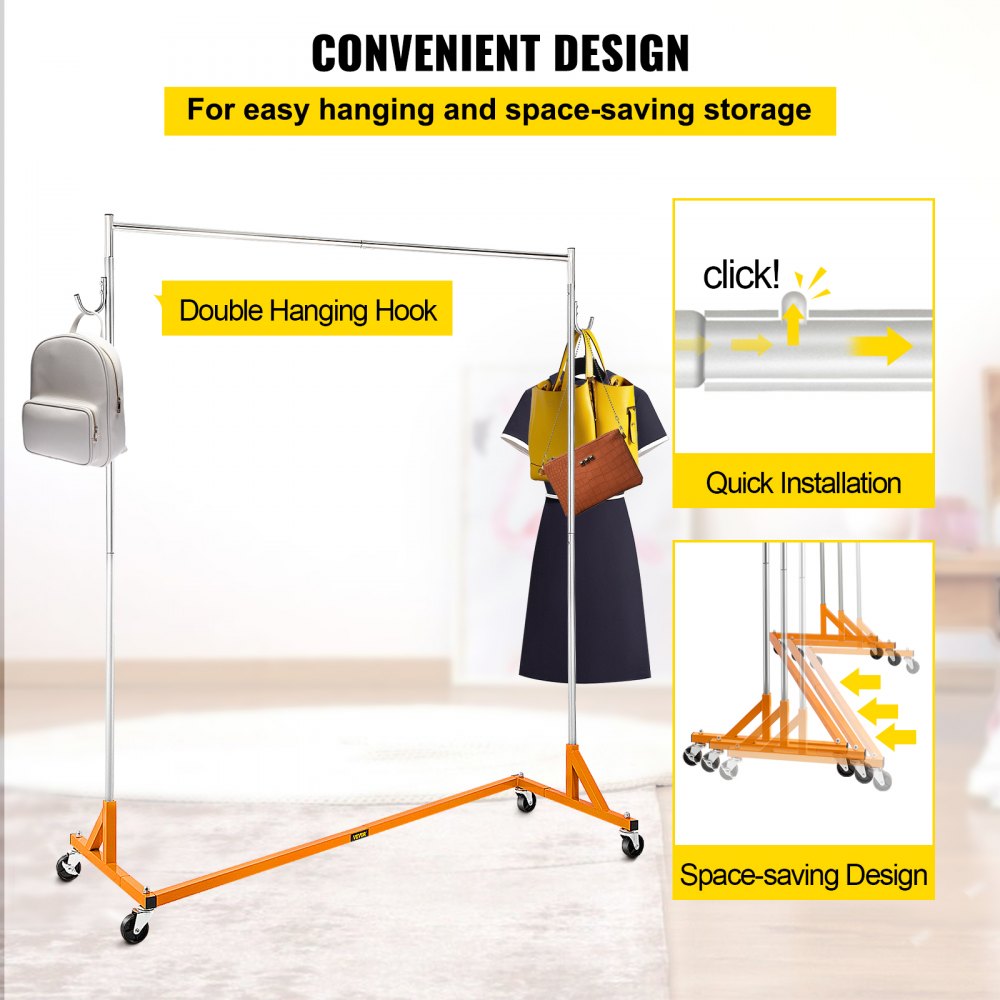 SZOON611 - Heavy-Duty Rolling Garment Rack with Lockable Casters