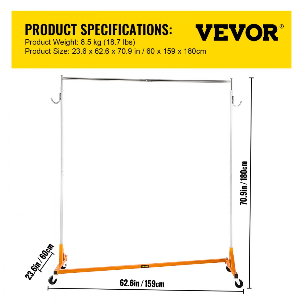 SZOON611 - Heavy-Duty Rolling Garment Rack with Lockable Casters
