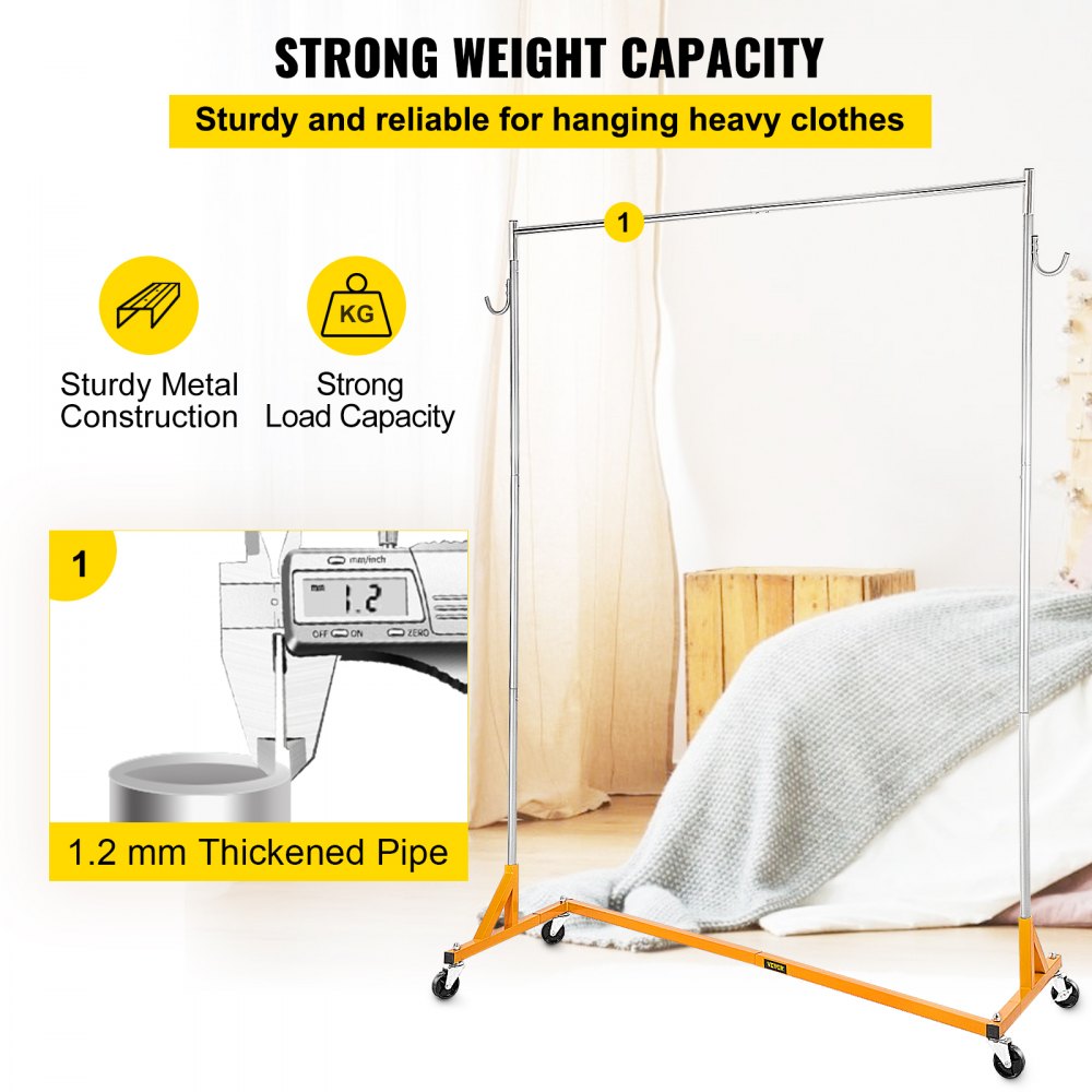 SZOON3611 - Heavy-Duty Adjustable Z Rack with Lockable Casters for Clothes