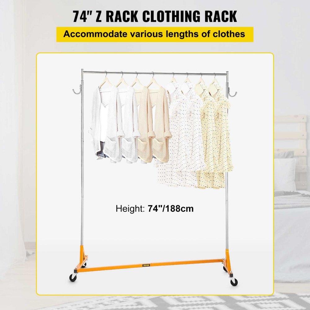 SZOON3611 - Heavy-Duty Adjustable Z Rack with Lockable Casters for Clothes