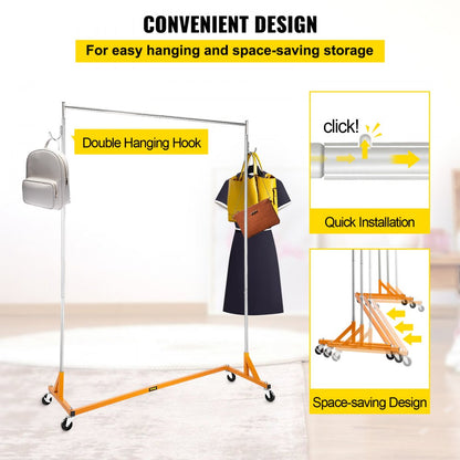 SZOON3611 - Heavy-Duty Adjustable Z Rack with Lockable Casters for Clothes