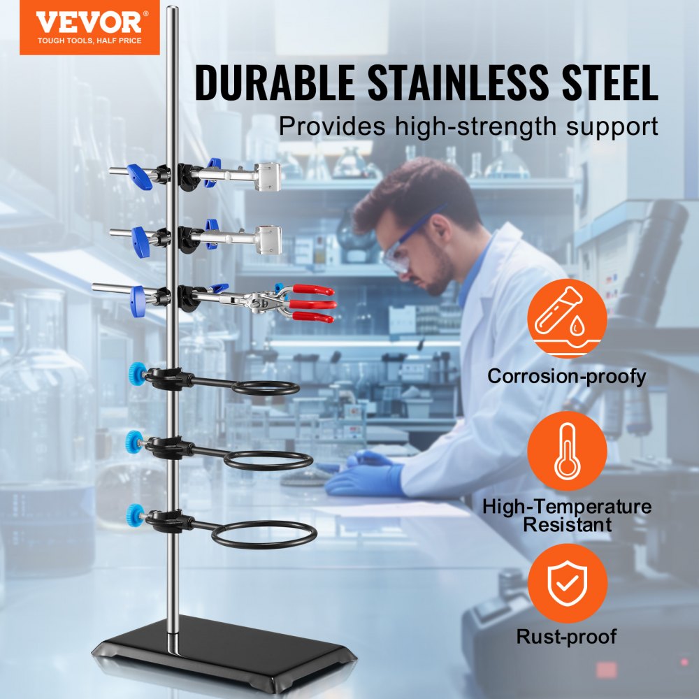 YHEO-5 - Adjustable Stainless Steel Lab Stand with 8.3"x5.3" Cast Iron Base