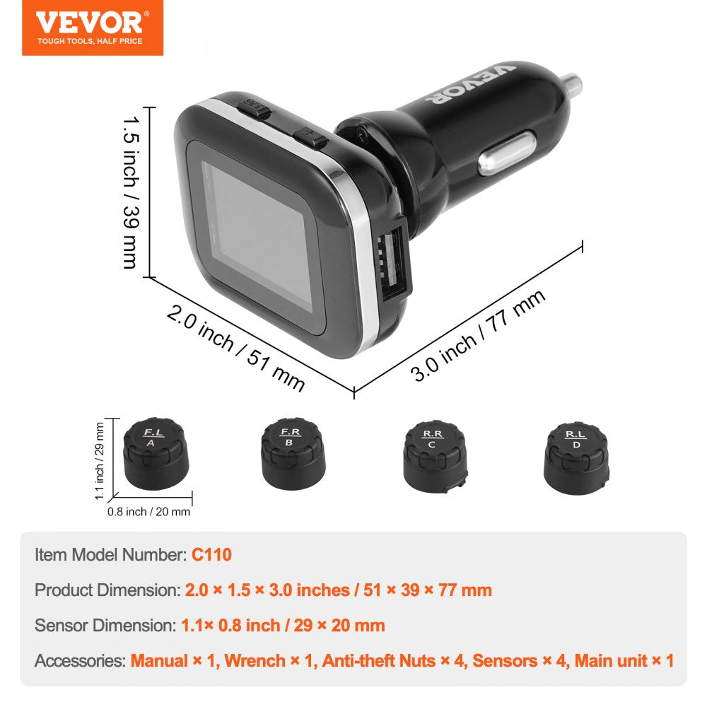 C110 - Real-Time RV Tire Pressure Monitor with 4 Sensors & HD Display